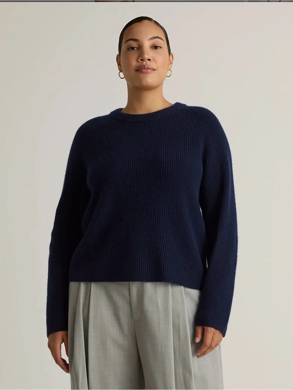 NWT Quince Mongolian Cashmere Fisherman Crewneck Sweater in Navy, sz Medium